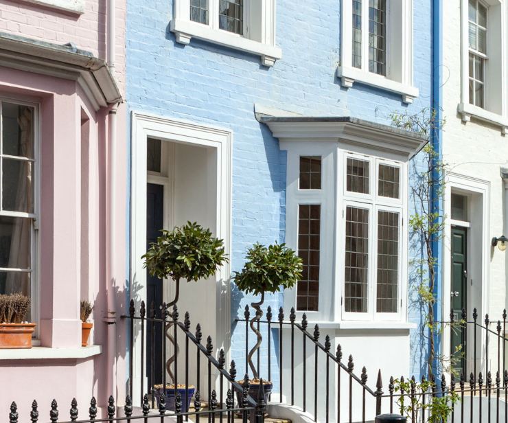 A terrace of colourful London houses